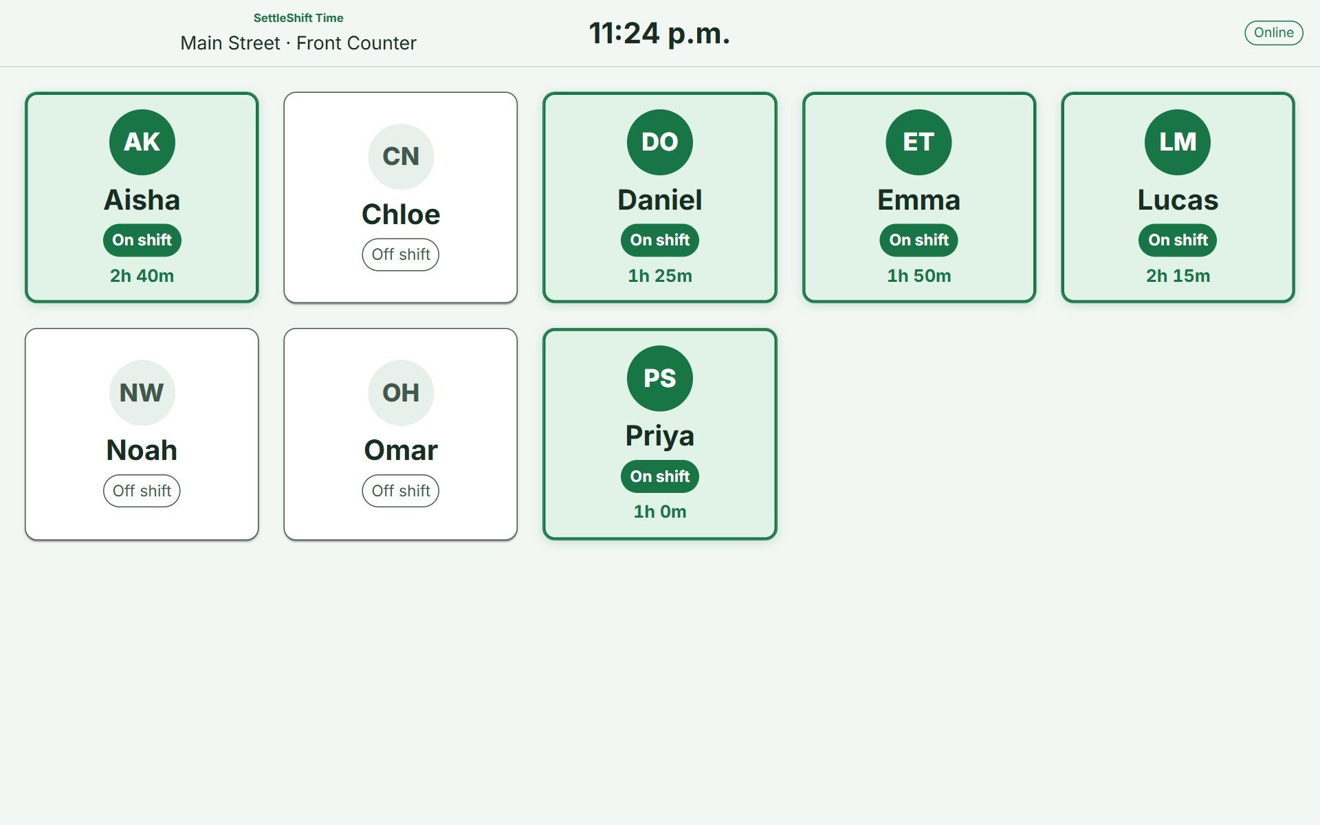 Time clock roster on a tablet